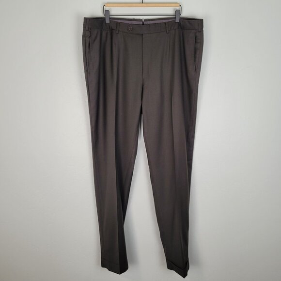 Ermenegildo Zegna Size 42x33 Trofeo Wool Dress Pants Flat Front Cuffed Brown - Picture 1 of 13